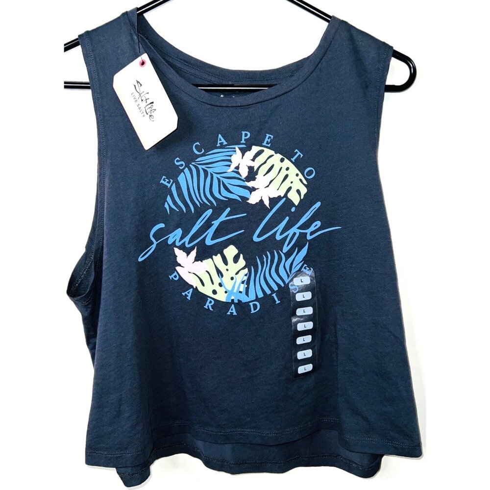 Salt Life Womens Oasis Muscle Tank Navy Cropped Large MSRP $24
